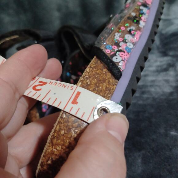 Justice Pool Slides  Sz:4 Black Confetti Adjustable Slides - Picture 6 of 7